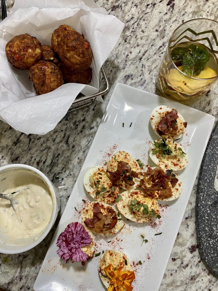 Juneteenth Appetizers & Cocktail: Crab Beignets, Deviled Eggs & Bourbon Beach Fizz