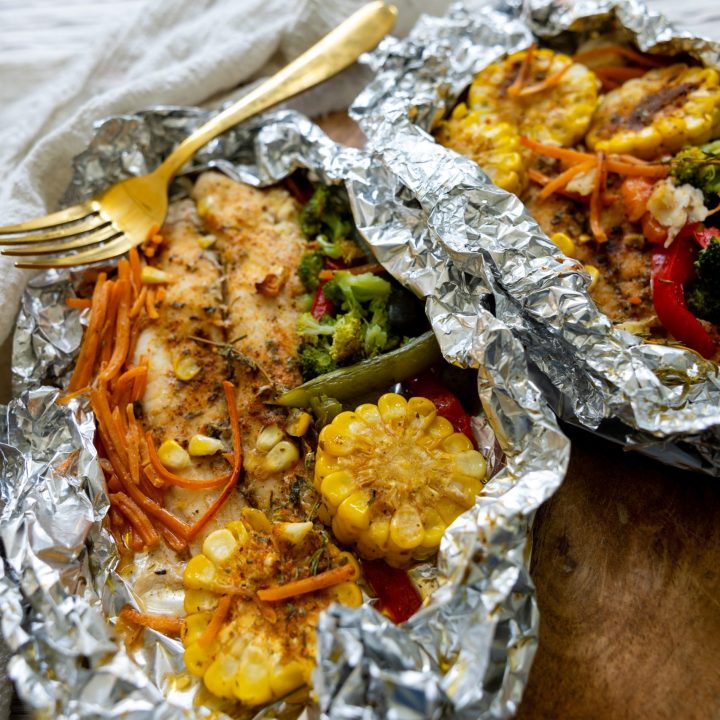 Baked Swai and Vegetables in foil -image